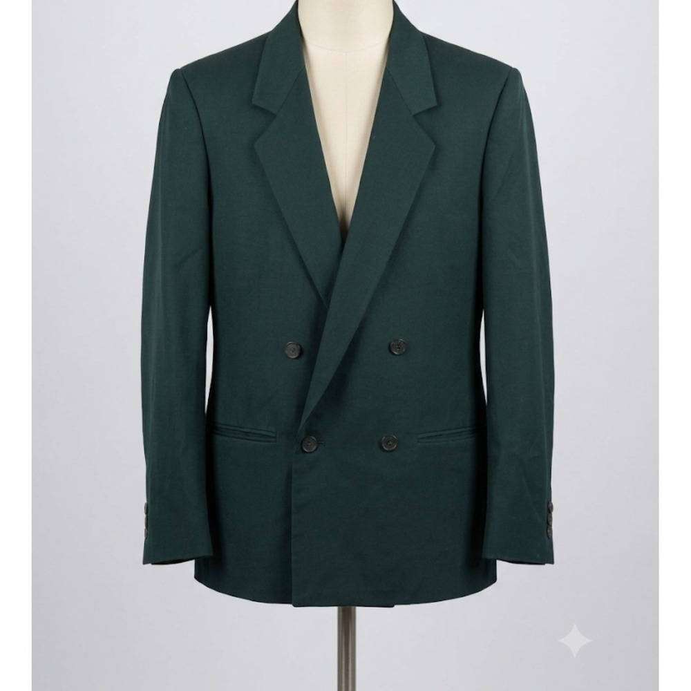 PBM Women 4 Green Double Breasted Blazer Vintage Quiet Luxury Chic Minimalist